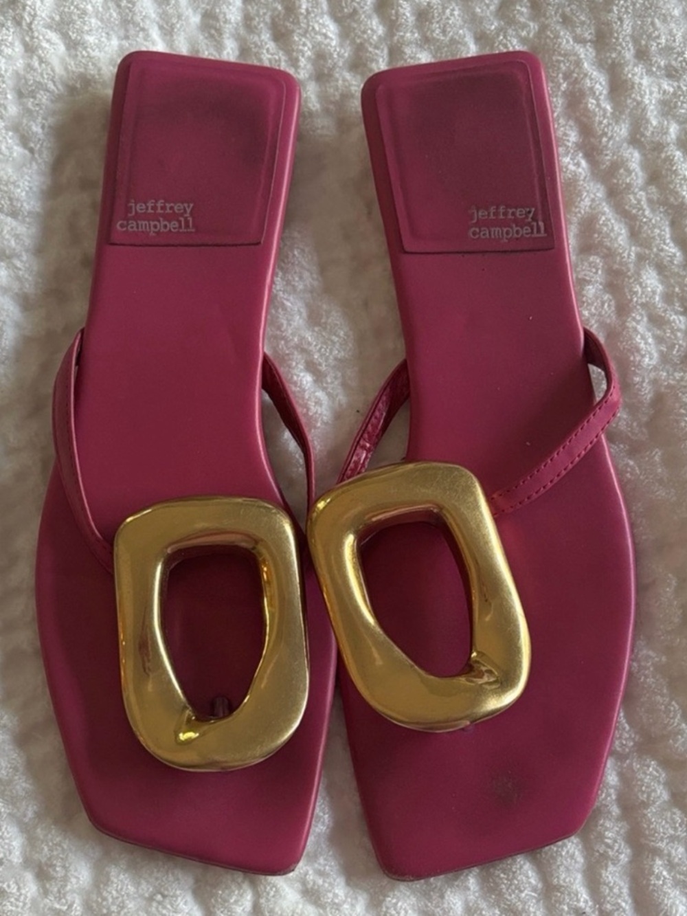 Jeffrey Campbell Fuchsia Sandals with Gold Oval Buckles